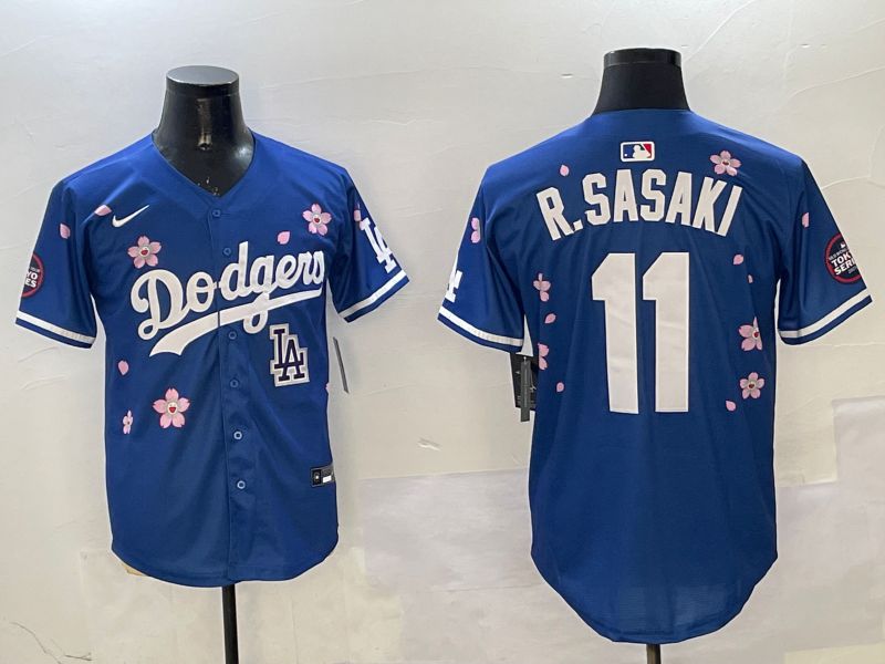 Men Los Angeles Dodgers #11 R.Sasaki Blue Sakura Edition 2025 Nike MLB Jersey style 1